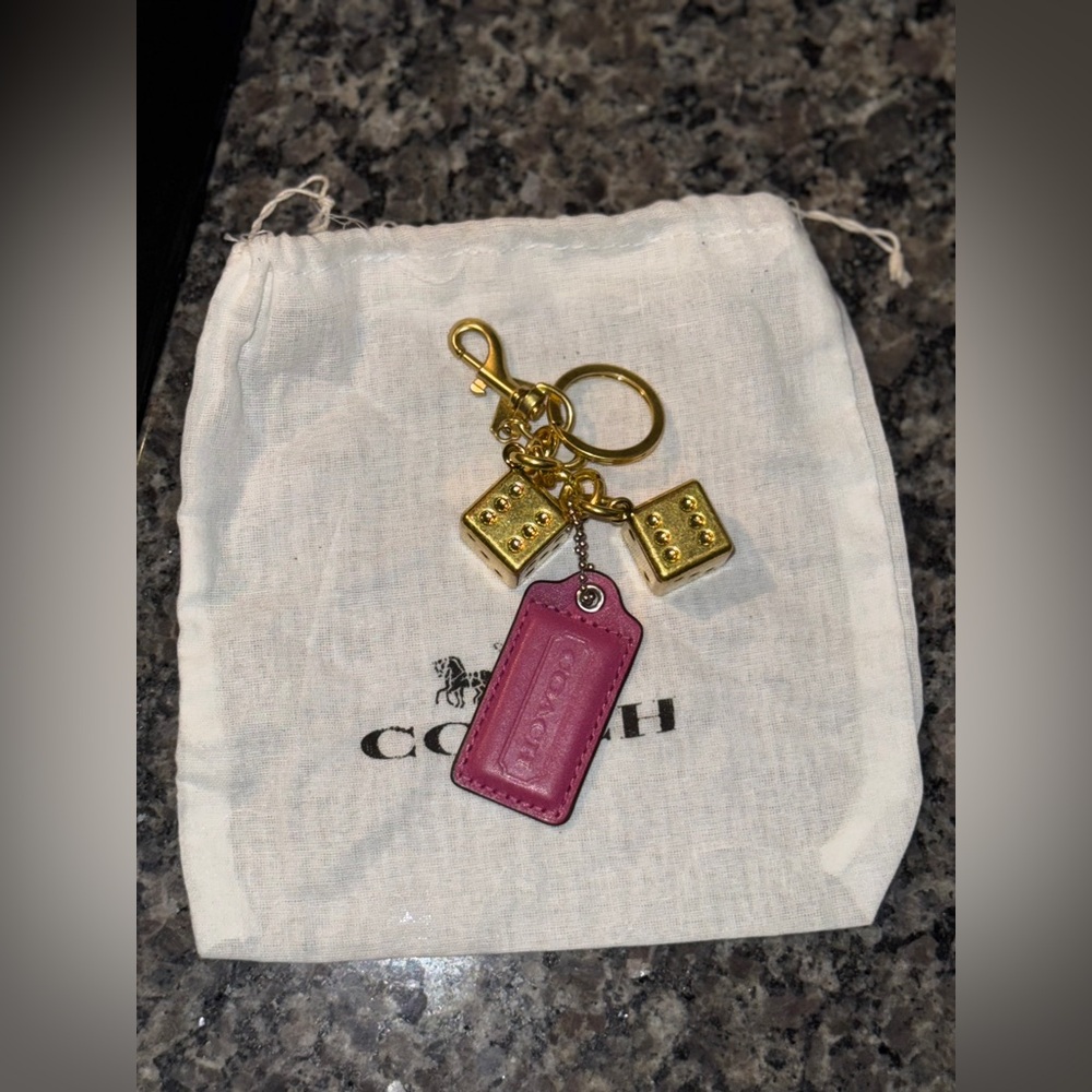 PINK COACH HANGTAG WITH GOLDEN DICE BAG CHARM + DUSTY - Picture 2 of 8